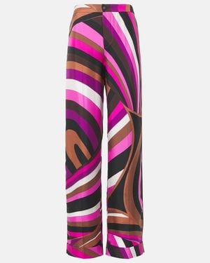 PUCCI Iride High-Rise Silk Twill Wide-Leg Pants - Pink