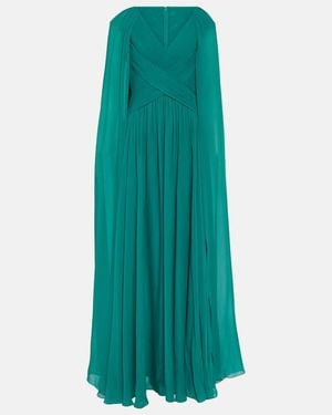 Elie Saab Caped Silk-Blend Gown - Green