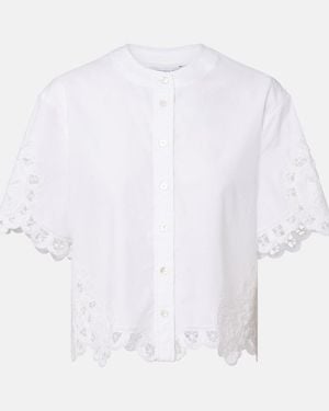 Veronica Beard Aleck Embroidered Cotton Shirt - White
