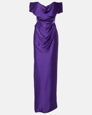 Vivienne Westwood Off-Shoulder Bustier Satin Gown - Purple