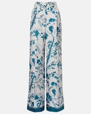 Erdem Floral Silk Pajama Pants - Blue