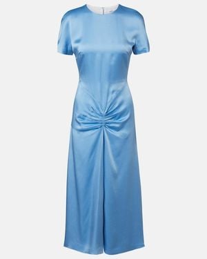 Victoria Beckham Gathered Satin Midi Dress - Blue
