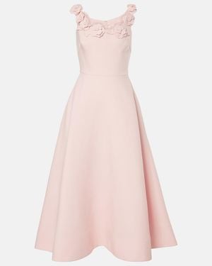 Valentino Crepe Couture Floral-Applique Midi Dress - Pink