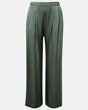 Asceno Isola Pleated Silk Twill Wide-Leg Pants - Green