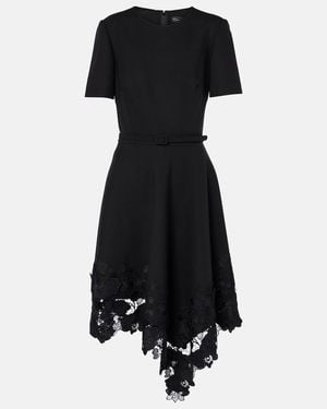 Oscar de la Renta Asymmetric Wool-Blend Midi Dress - Black