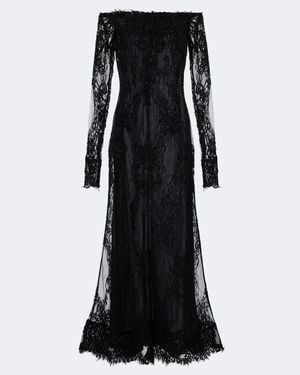 Blumarine Embellished Off-Shoulder Lace Gown - Black