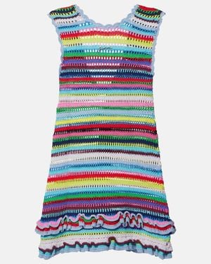 Ganni Vestido Corto De Croche De Algodon A Rayas - Multicolor
