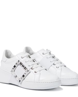 Roger Vivier Viv Skate Strass Leather Sneakers - White