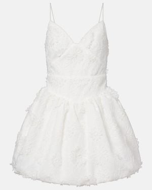 Self-Portrait Floral-Applique Organza Minidress - White