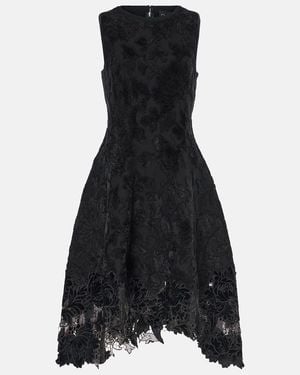 Oscar de la Renta Guipure Lace Velvet Jacquard Maxi Gown - Black
