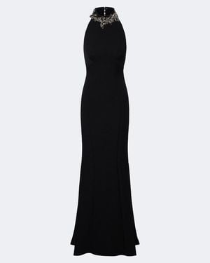 Safiyaa Lark Embellished Halterneck Crepe Gown - Black