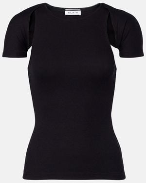 Alaïa Layered Ribbed-Knit Jersey Top - Black