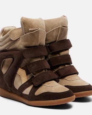 Isabel Marant Bekett Leather And Suede Wedge Trainers - Brown
