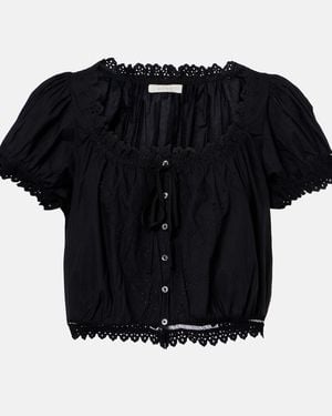 Doen Nera Embroidered Cotton Top - Black