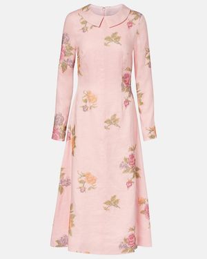 white christmas dresses Markarian Rousseau Floral Brocade Midi Dress in Burgundy Metallic Daisy –  Hampden Clothing main image 1