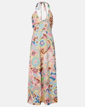 RIXO London Robe Midi Ilyana En Coton A Imprime - Blanc