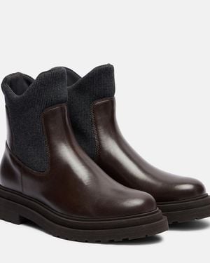 Brunello Cucinelli Leather Sock Boots - Black