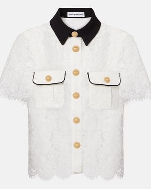 Self-Portrait Lace Collar Top With Floral Detailing - White
