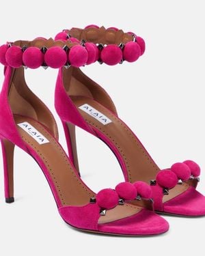 Alaïa Bombe Stud Suede Ankle-Wrap High-Heel Sandals - Pink