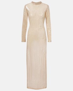 Adriana Degreas Sequined Sheer Maxi Dress - Natural