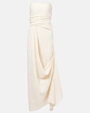 STAUD Caravaggio Draped Linen Maxi Dress - White