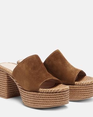 Gianvito Rossi Suede Platform Espadrille Mules - Brown