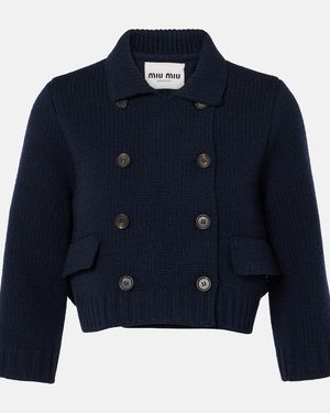 Miu Miu Double-Breasted Cropped Wool Coat - Blue