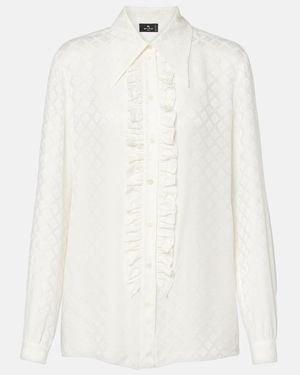 Etro Printed Silk-Blend Satin Blouse - White