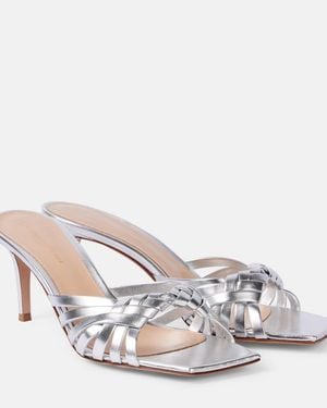 Gianvito Rossi Vyna 70 Metallic Leather Mules - White