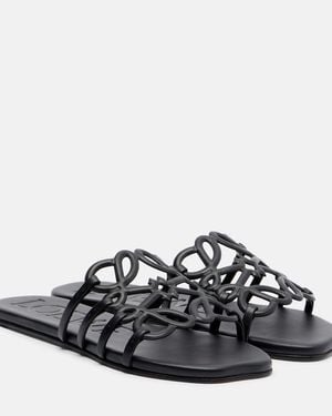 Loewe Paula's Ibiza Petal Anagram Leather Slides - Black