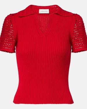 Magda Butrym Crochet-Trimmed Cotton Polo Shirt - Red