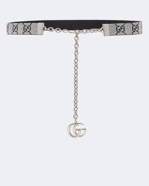 Gucci Crystal-Embellished Leather Belt - Metallic