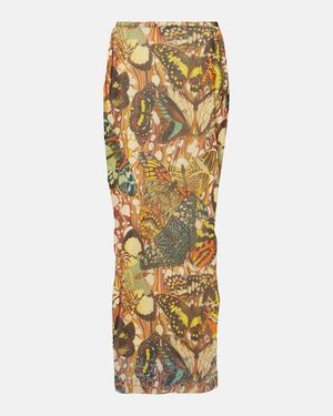 Jean Paul Gaultier Printed Mesh Maxi Skirt - Metallic