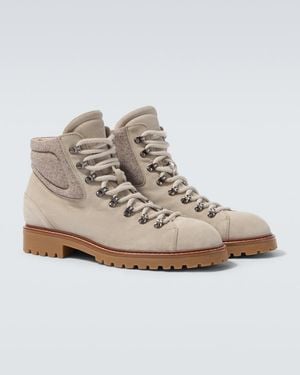 Eleventy Suede Lace-Up Boots - Natural