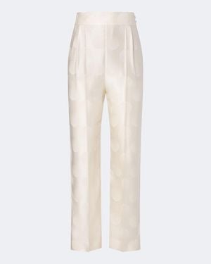 Valentino Pantalones Slim De Seda Jacquard Con Lunares - Blanco