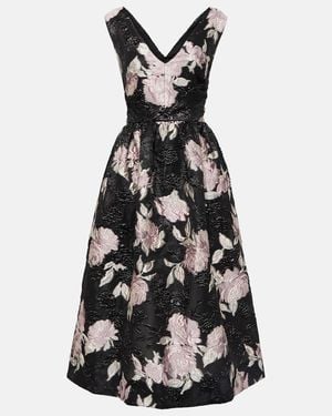 Monique Lhuillier Floral Jacquard Midi Dress - Black