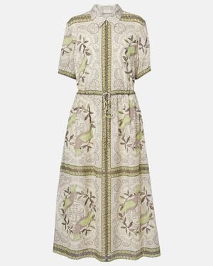 Tory Burch Printed Silk And Cotton Midi Dress - Natural