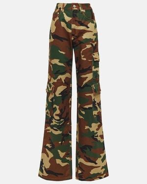 Alessandra Rich Camouflage Cotton Cargo Pants - Green