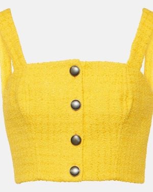 Alessandra Rich Embellished Tweed Crop Top - Yellow