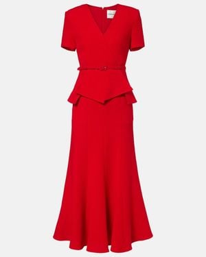 Roland Mouret Draped Peplum Wool Midi Dress - Red