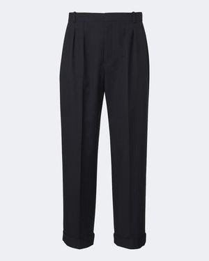 The Row Tavel Pleated Wool And Cashmere Straight Trousers - Blue