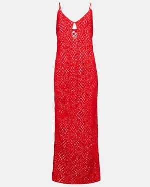 SIR. Rayure Crochet Cotton Maxi Dress - Red