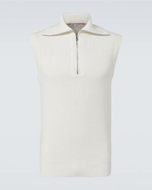Brunello Cucinelli Half-Zip Cotton Vest - White