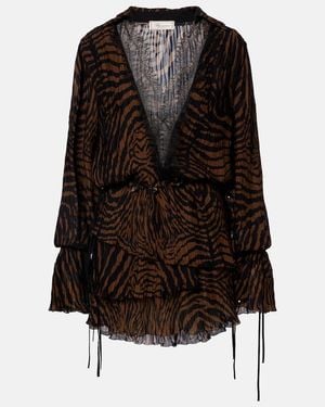 Blumarine Zebra-Print Chiffon Mini Dress - Black