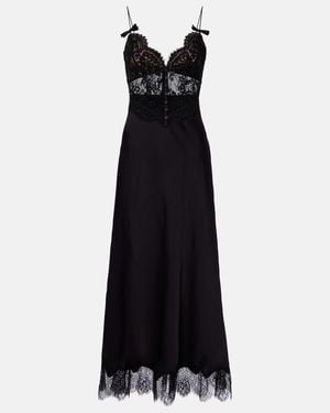 Self-Portrait Satin And Lace Midi Dress - Black