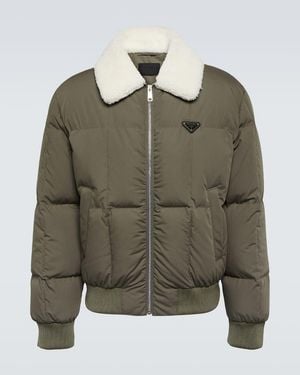 Prada Shearling-Trimmed Cotton Down Jacket - Grey