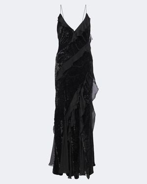 Roberto Cavalli Embellished Ruffled Velvet Gown - Black