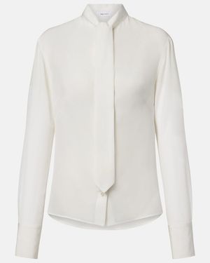 McQueen Tie-Neck Crepe De Chine Blouse - White