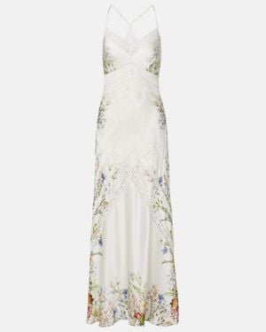 CAMILLA Floral Silk Satin Slip Dress - White