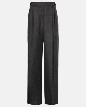 Brunello Cucinelli High-Rise Wool Wide-Leg Trousers - Grey